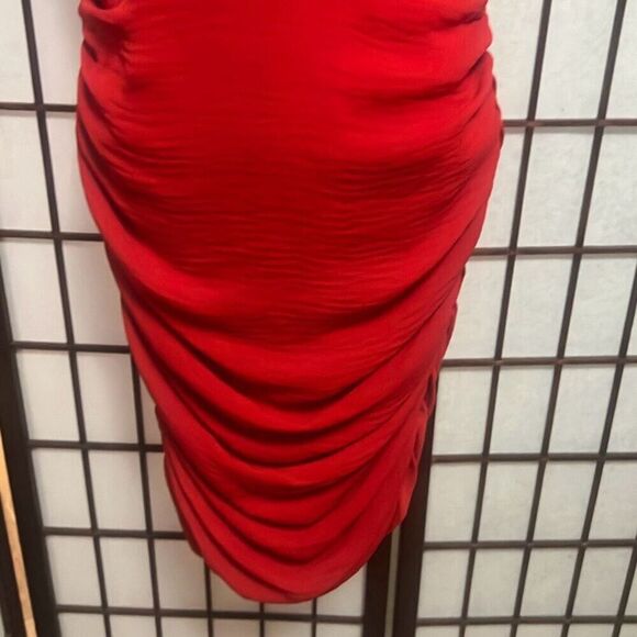 Alice + Olivia Womens‎ Red Surplice Neckline Nanette Ruched Wrap Dress Small - Picture 7 of 8